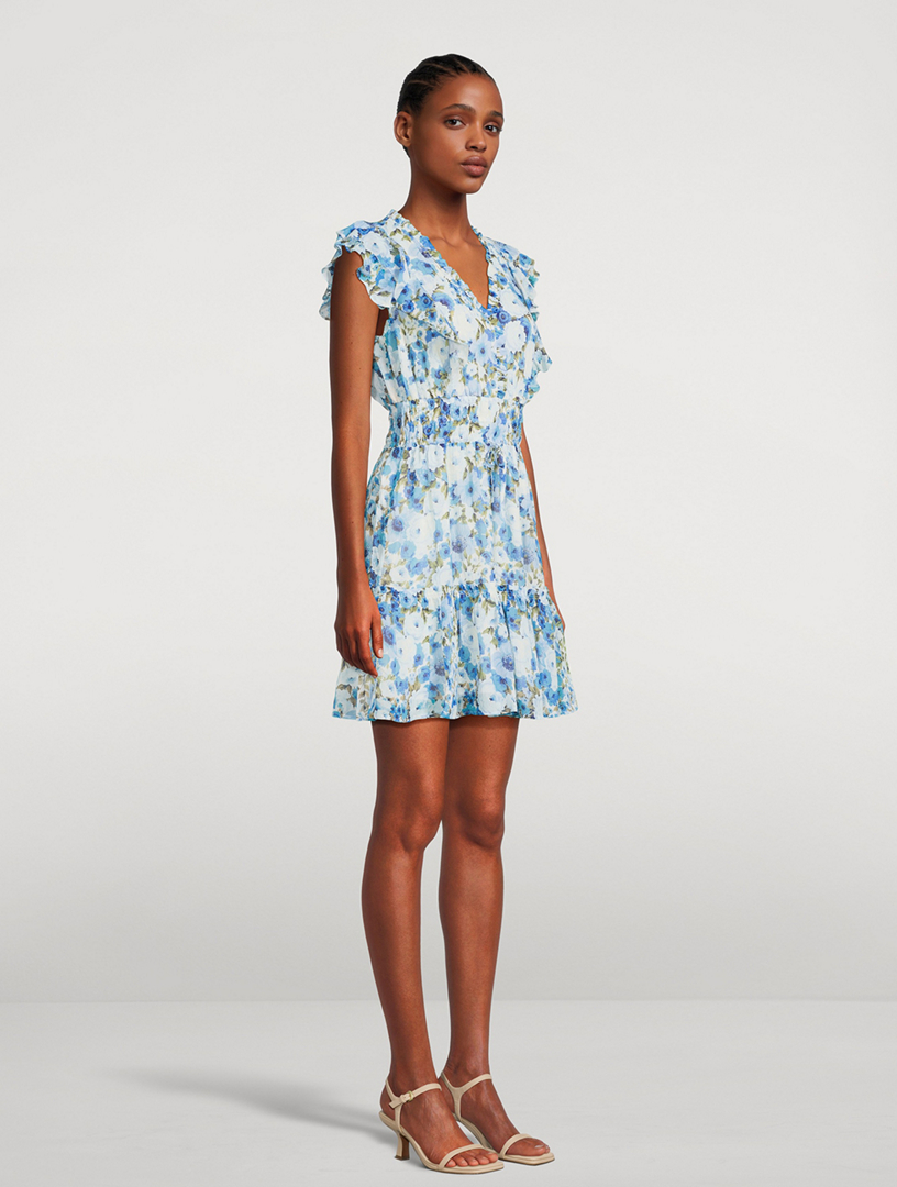 Blue floral short dress hotsell