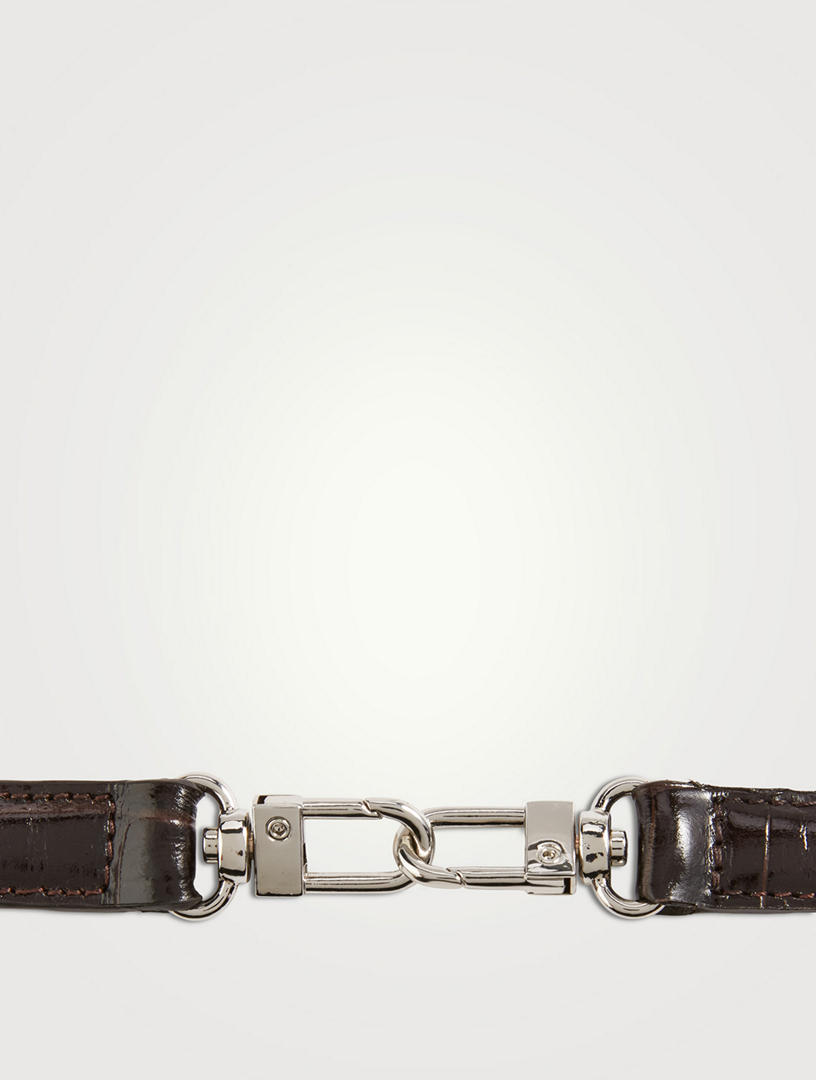 Double Clasp Croc-Embossed Leather Belt