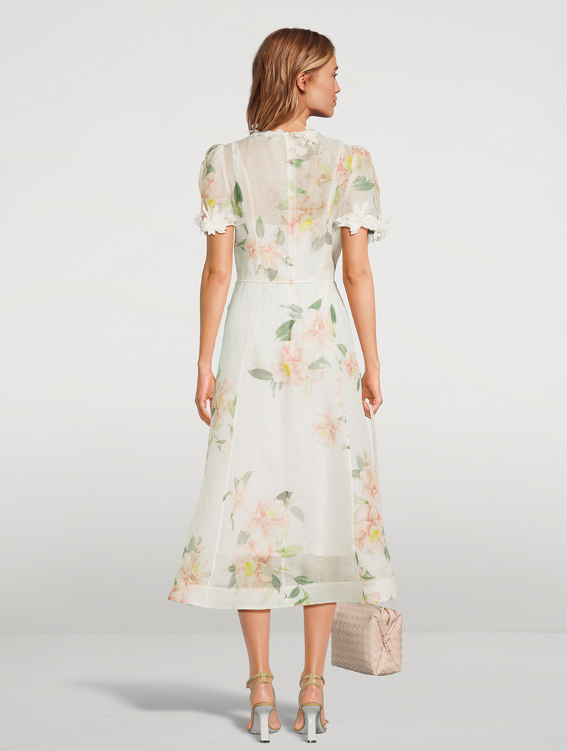 zimmermann natura liftoff linen-silk appliqu midi-dress Zimmermann Natura Liftoff Floral Appliqu Midi Dress In Size AU2 M