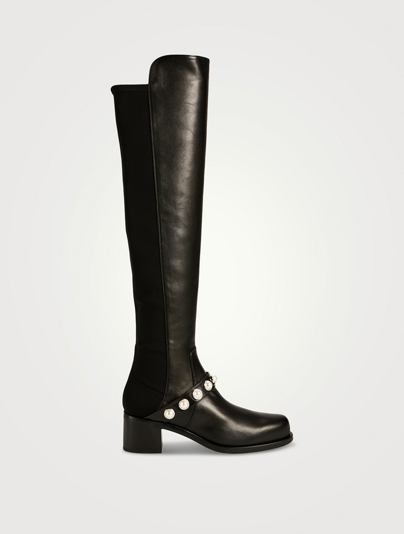 Portia 5050 Pearl-Embellished Leather Knee-High Boots