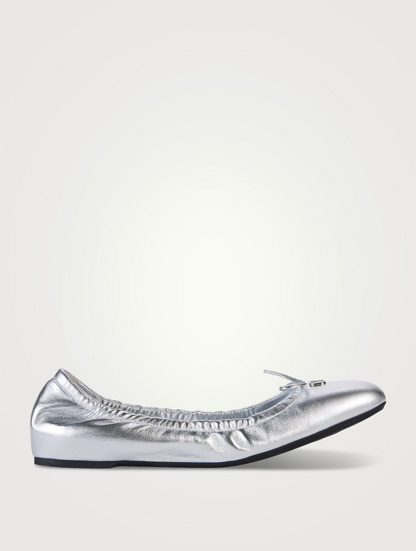 VLogo Metallic Leather Ballerinas