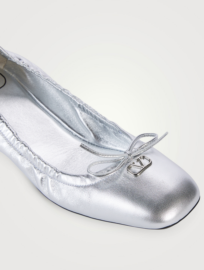 VLogo Metallic Leather Ballerinas