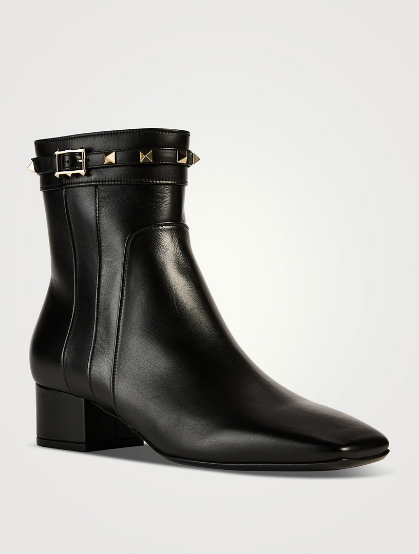 Rockstud Leather Ankle Boots