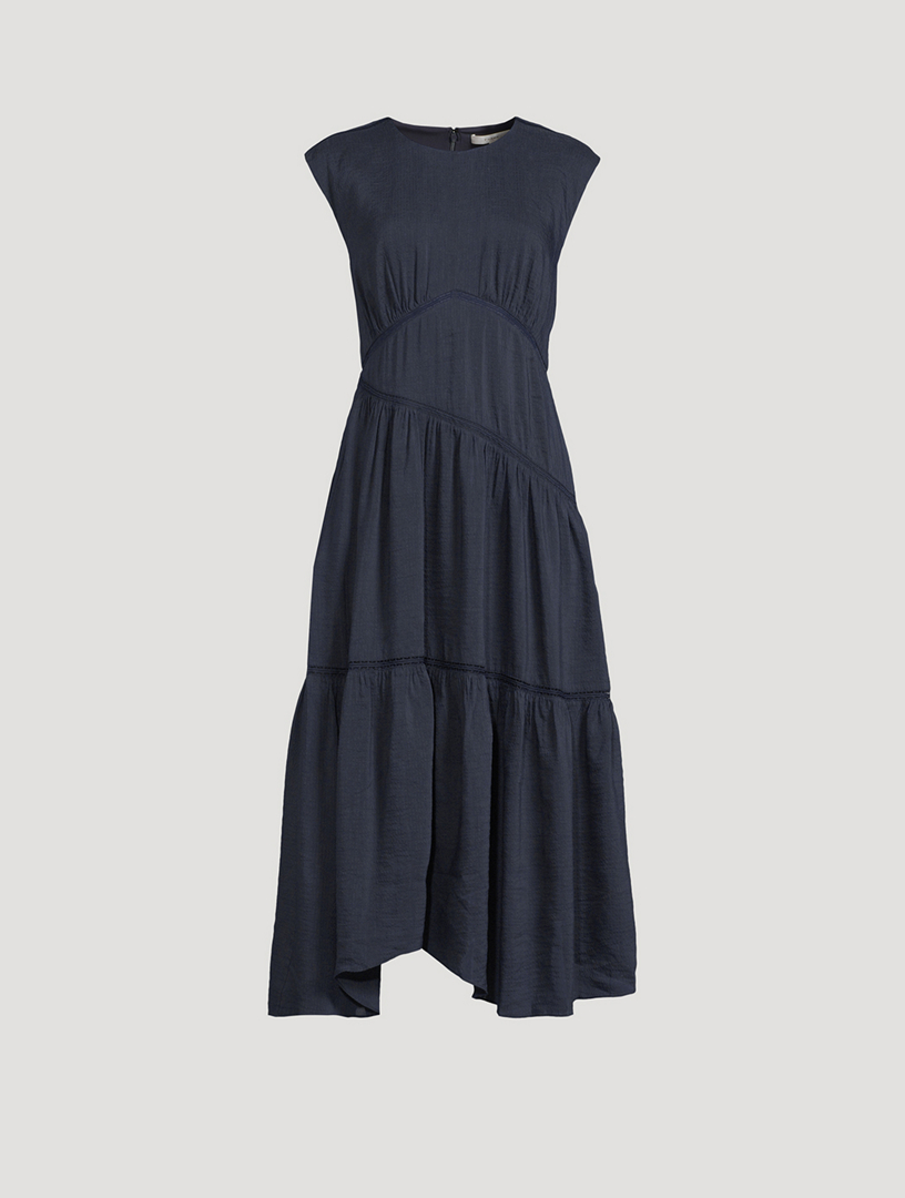 princess polly baby blue dress One Shoulder Asymmetric Strap Frill Hem Midi Dress In Burgundy Slinky | EGO  US main image 1