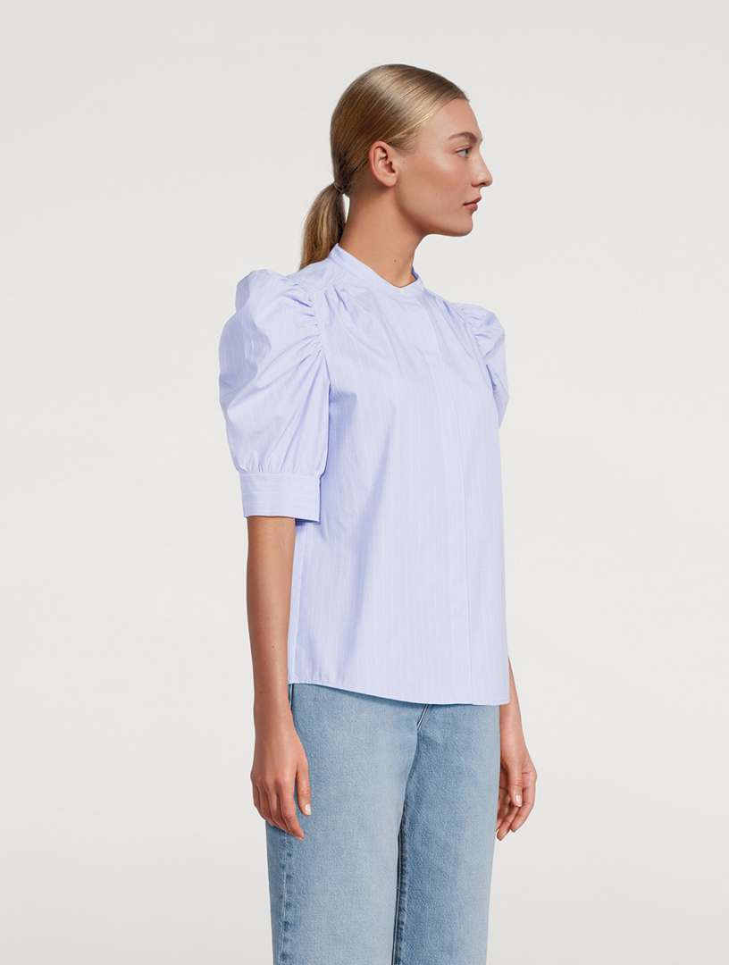 Cotton Ruched Puff-Sleeve Shirt