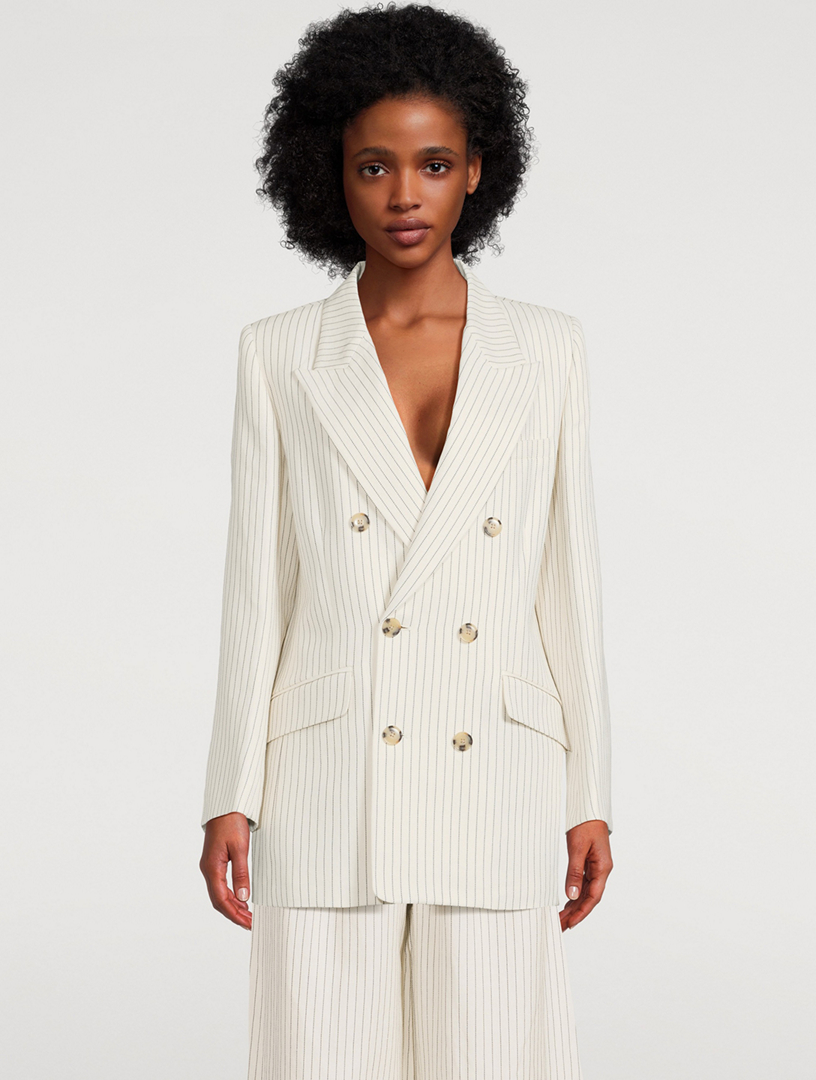 Cotton And Linen Double Breasted Blazer