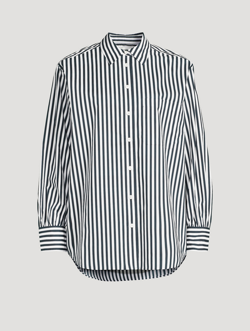 Cotton Oversized Shirt Striped Print