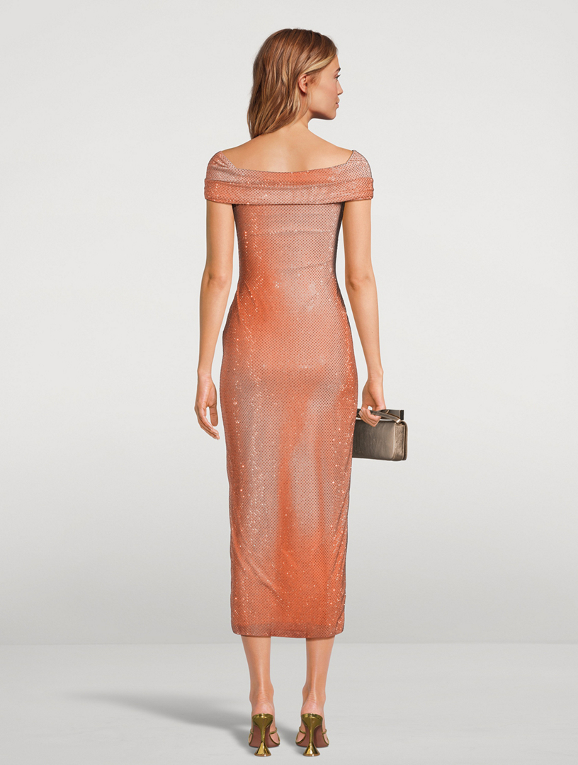 Off-The-Shoulder Sequin Midi Dress