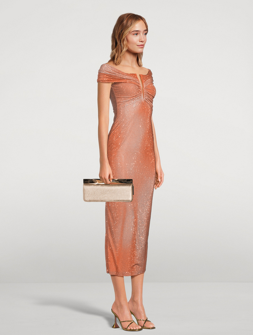 Off-The-Shoulder Sequin Midi Dress