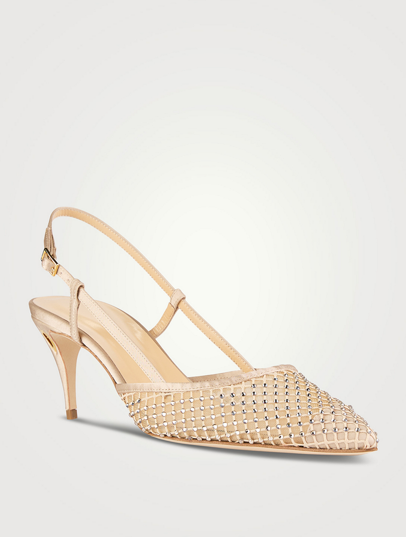 Mario Crystal Mesh Slingback Pumps