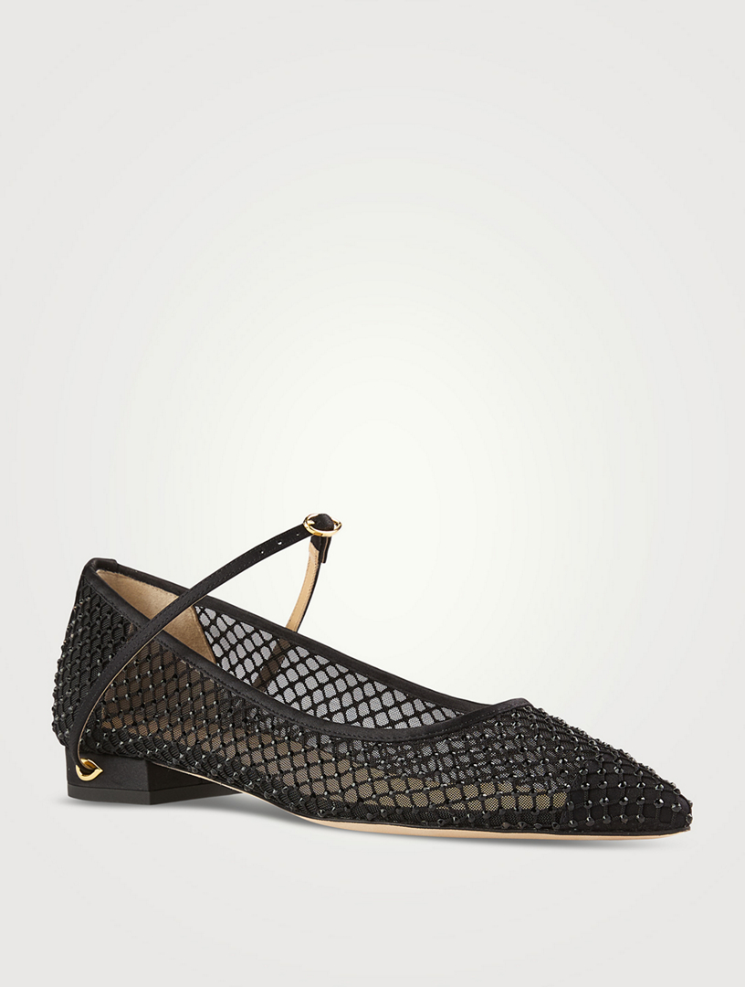 Lorenzo Crystal Mesh And Satin Ballet Flats