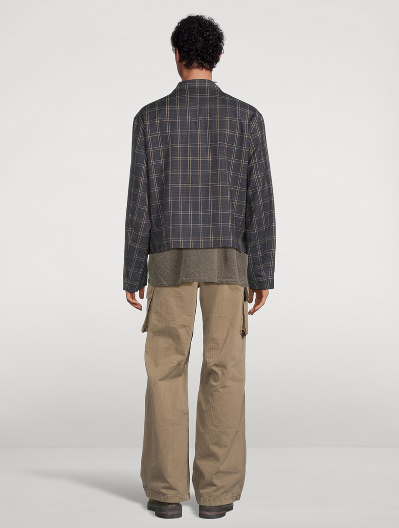 Linen And Wool Zip Jacket Check Print