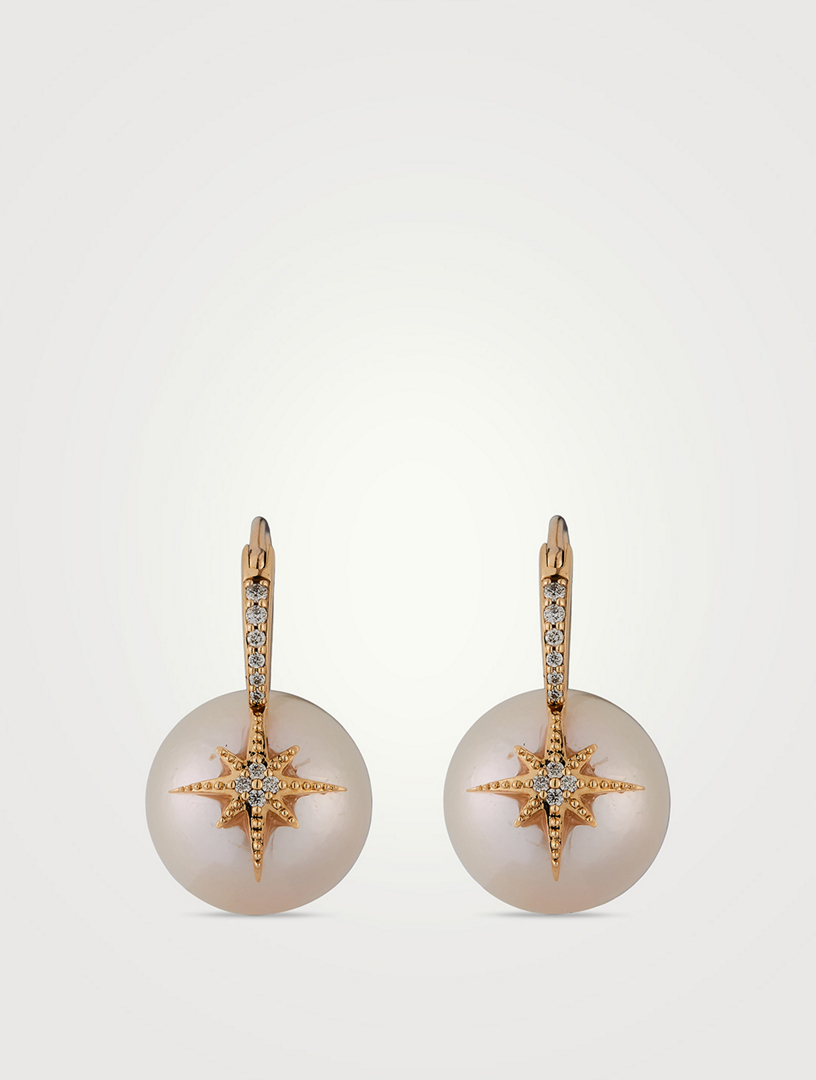 Starburst Pearl Earrings With Diamonds