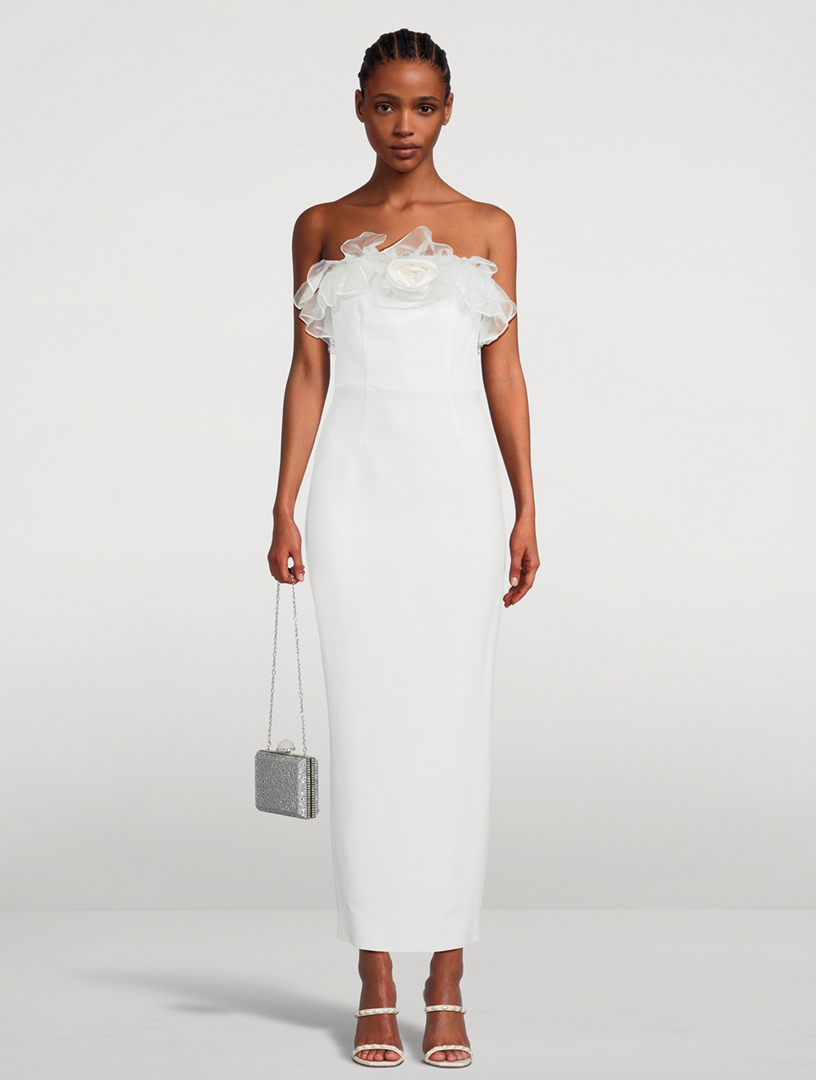 ALESSANDRA RICH Cady Bustier Long Dress With Organza Ruffles Holt Renfrew