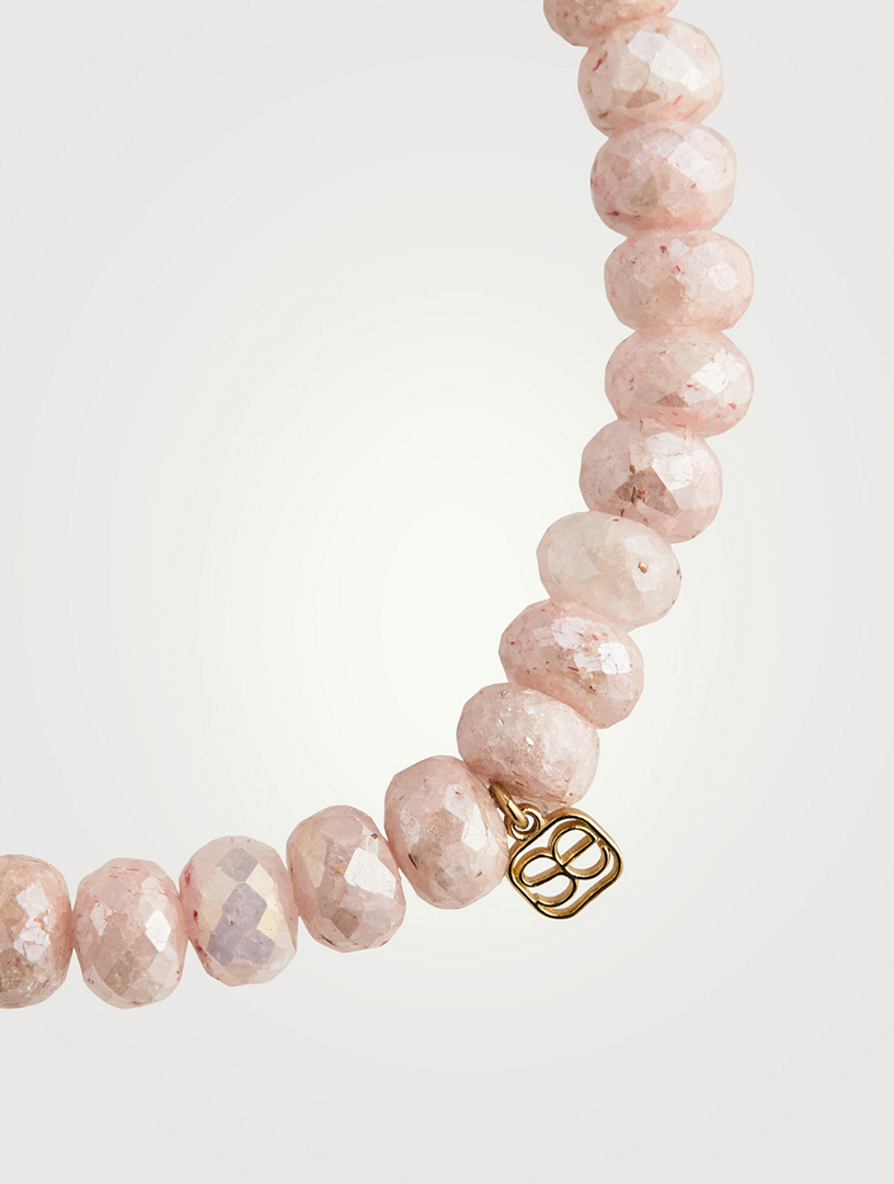 Pink Grapolite Beaded Bracelet With 14K Gold Diamond Rondelle