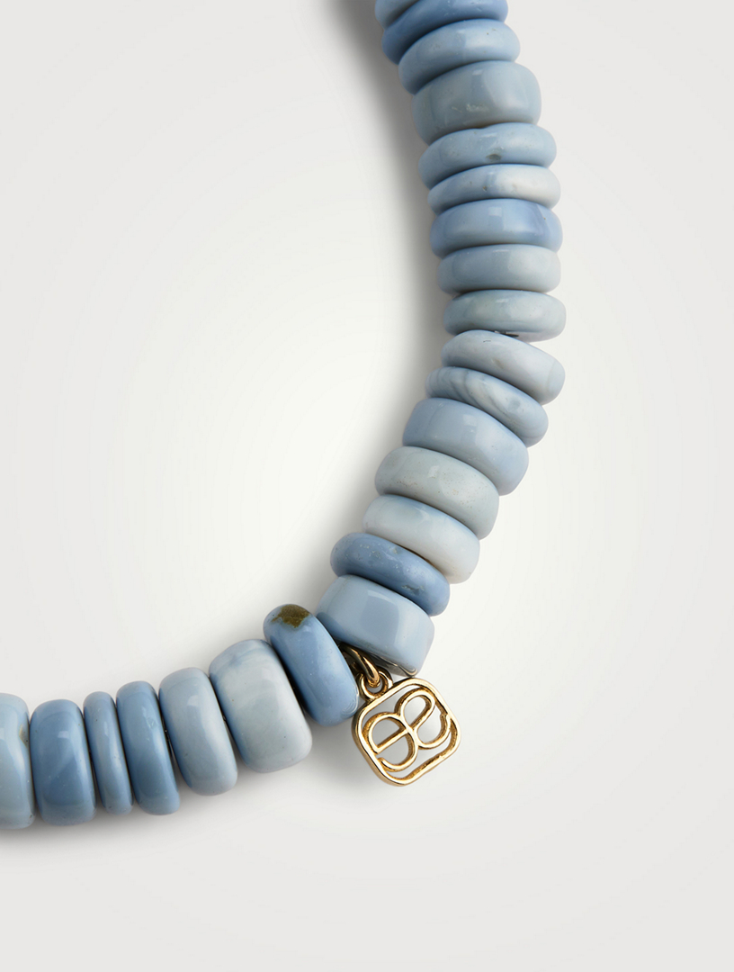 Blue Opal Heishi Bracelet With 14K Gold Diamond Starfish Clam Shell Charm