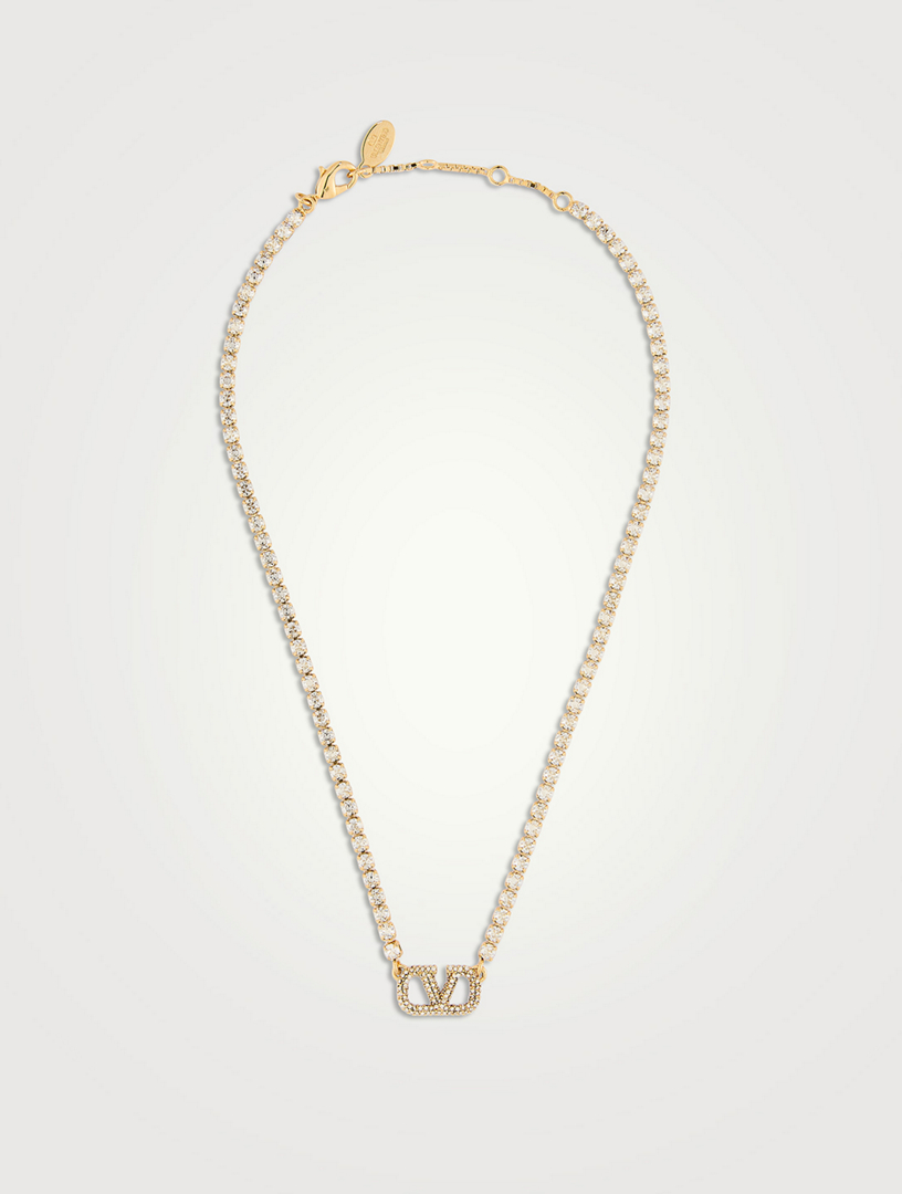 VLogo Crystal Tennis Necklace