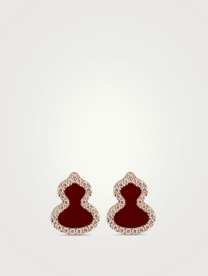 送料込 Qeelin Wulu Earring 18K RoseGold Diamond Red Agate QEELIN Petite Wulu 18K Rose Gold Red Agate Stud Earrings