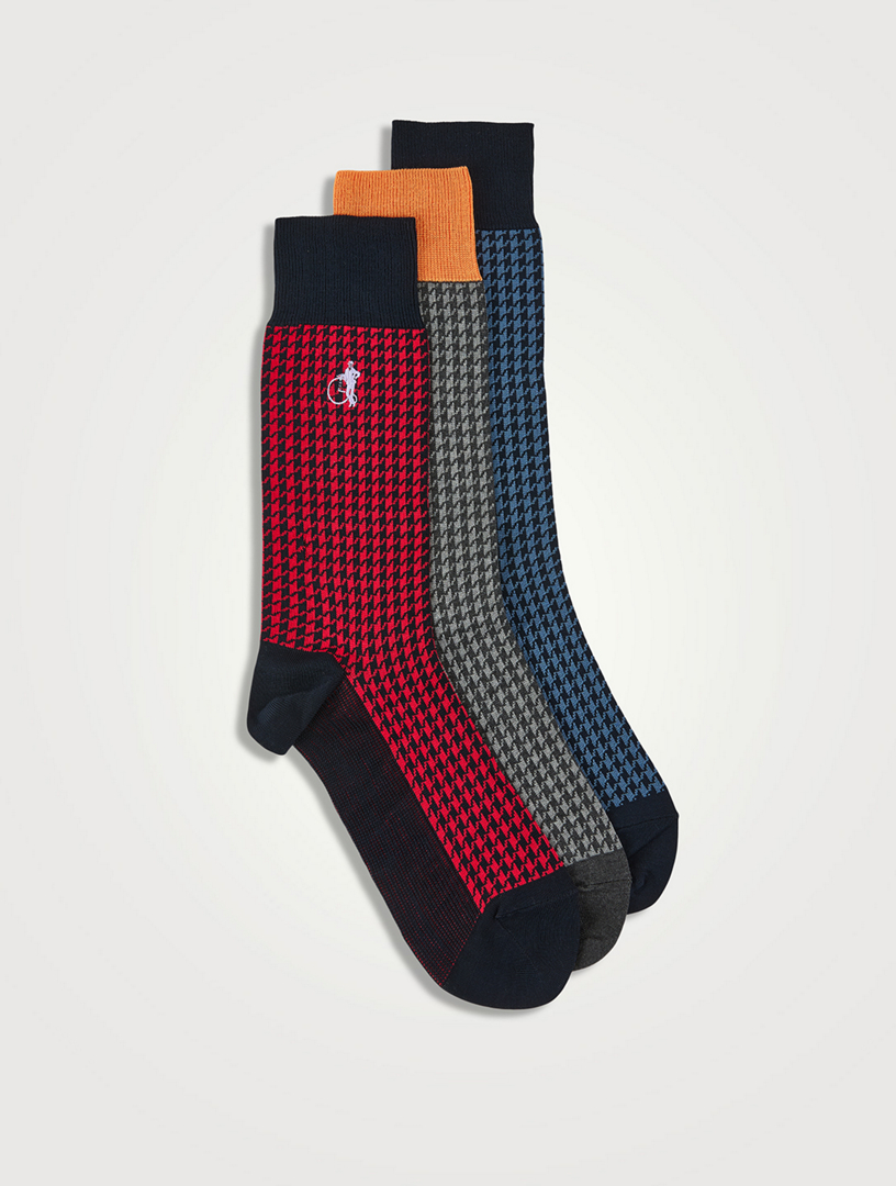 Jermyn St. Houndstooth Socks, Three-Pair Box