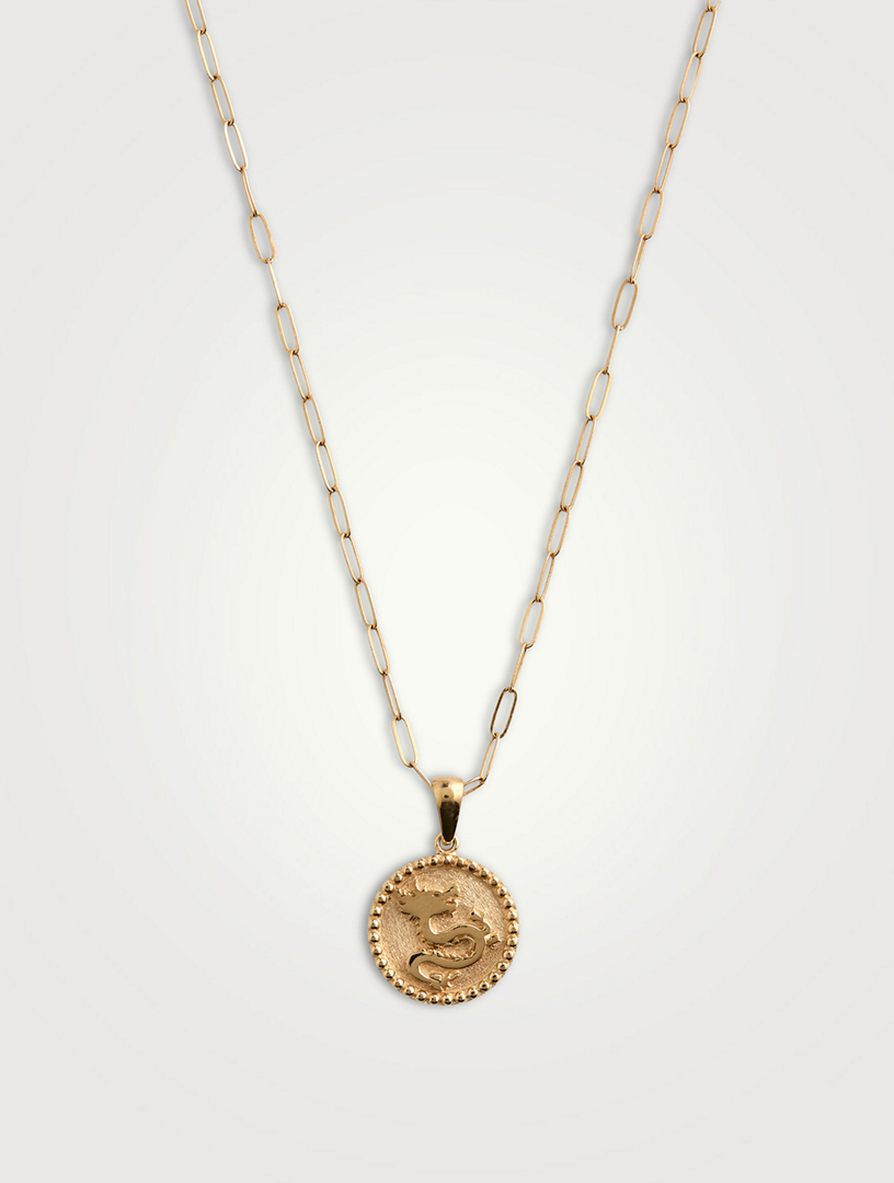 Dew Drop 14K Gold Year Of The Dragon Medallion Necklace