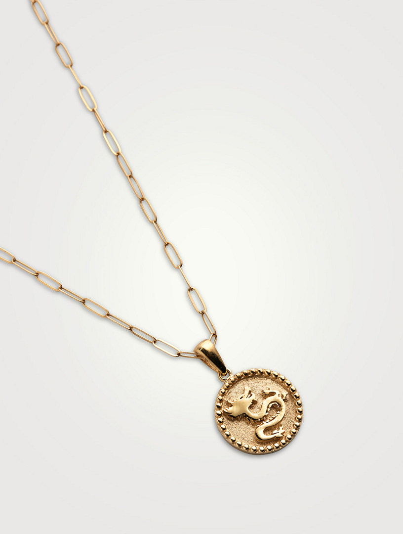 Dew Drop 14K Gold Year Of The Dragon Medallion Necklace