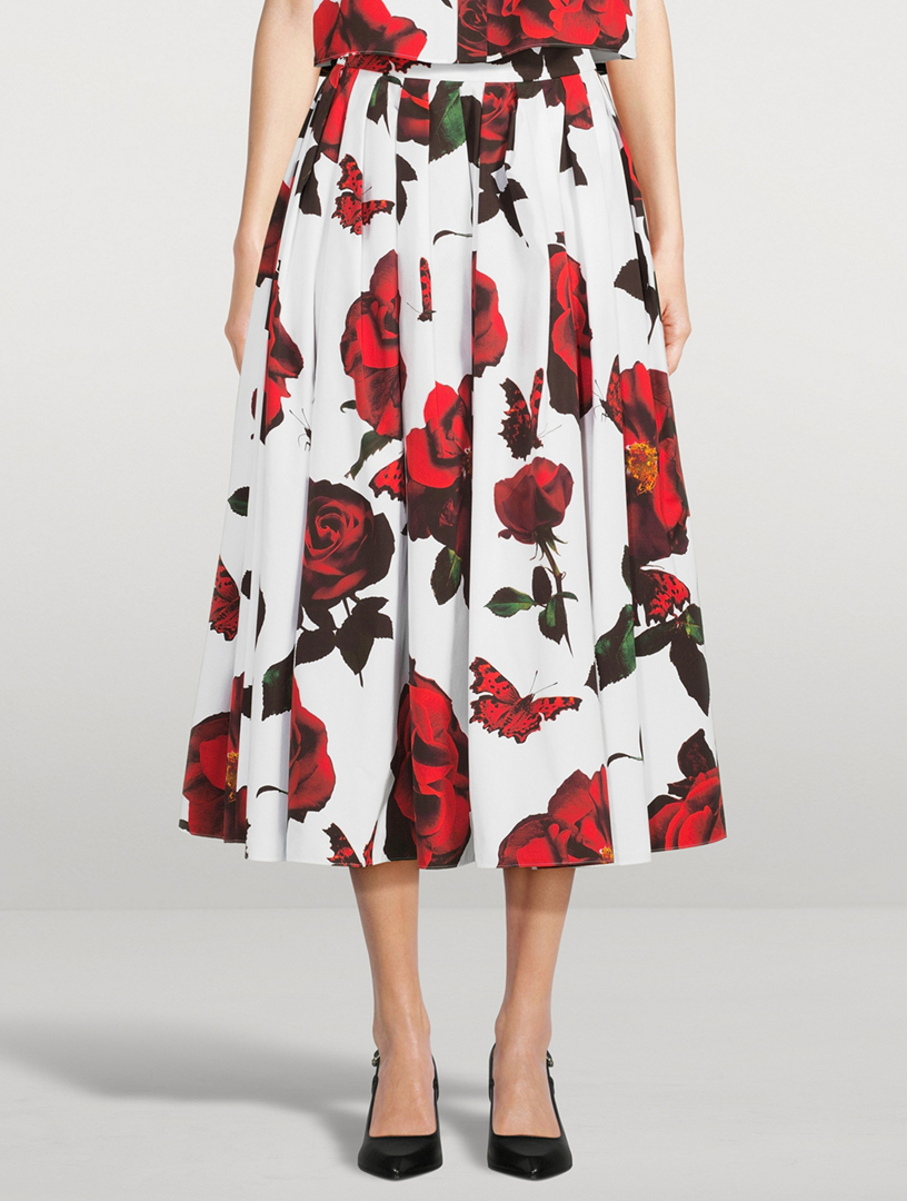 Pleated Midi Skirt Tudor Rose Print