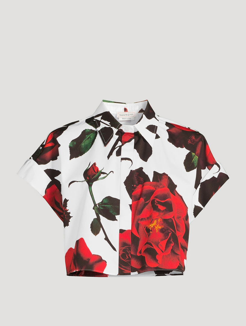 Cropped Cotton Shirt Tudor Rose Print