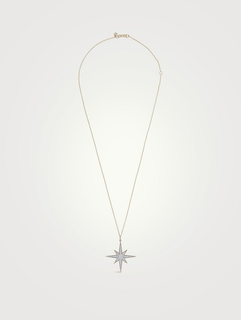 Large 14K Gold Starburst Pendant Necklace With Diamonds