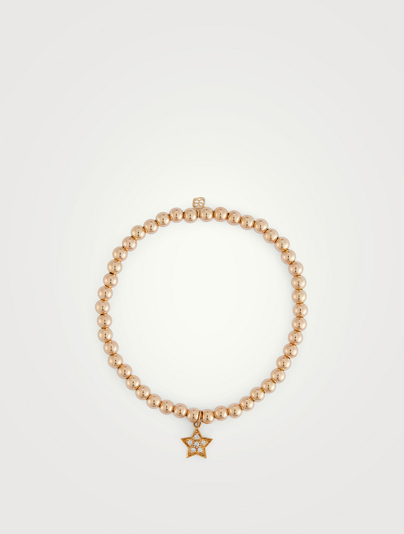 14K Gold Beaded Bracelet With 14K Gold Diamond Star Charm