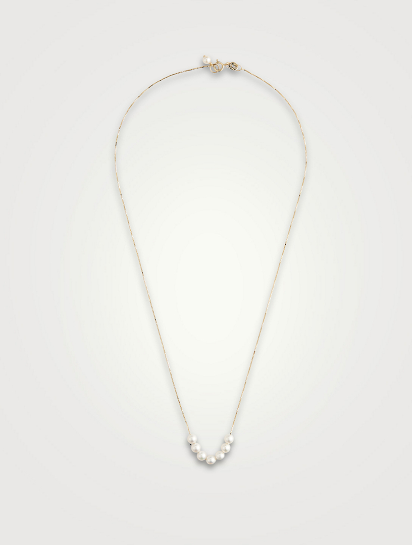 14K Gold Pearl Line Necklace