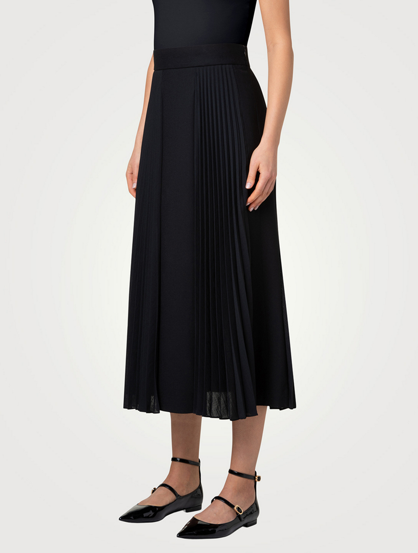Mixed-Media Pleated Midi Skirt