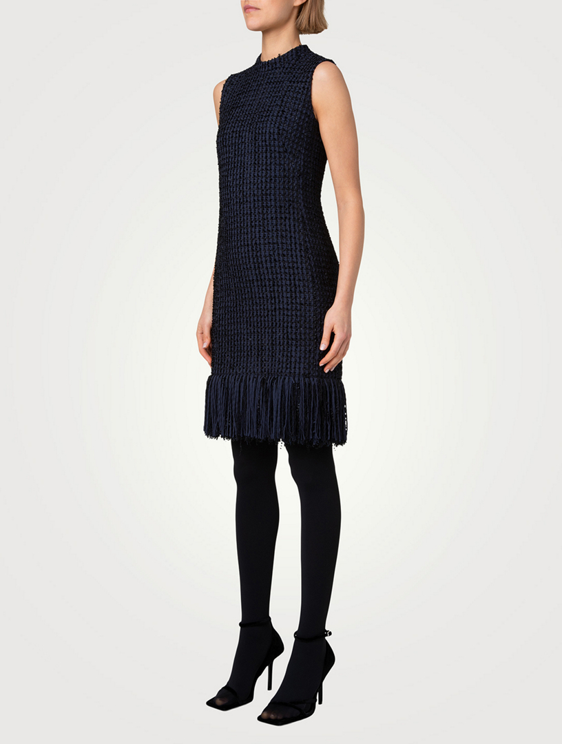 Fringe-Trimmed Tweed Sheath Dress