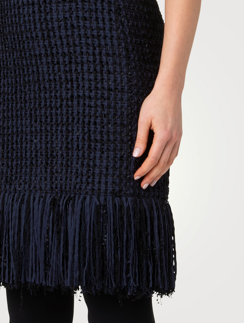 Fringe-Trimmed Tweed Sheath Dress