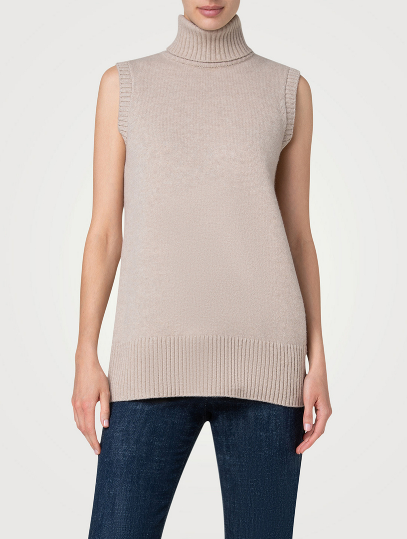 Sleeveless Wool Cashmere Turtleneck Sweater
