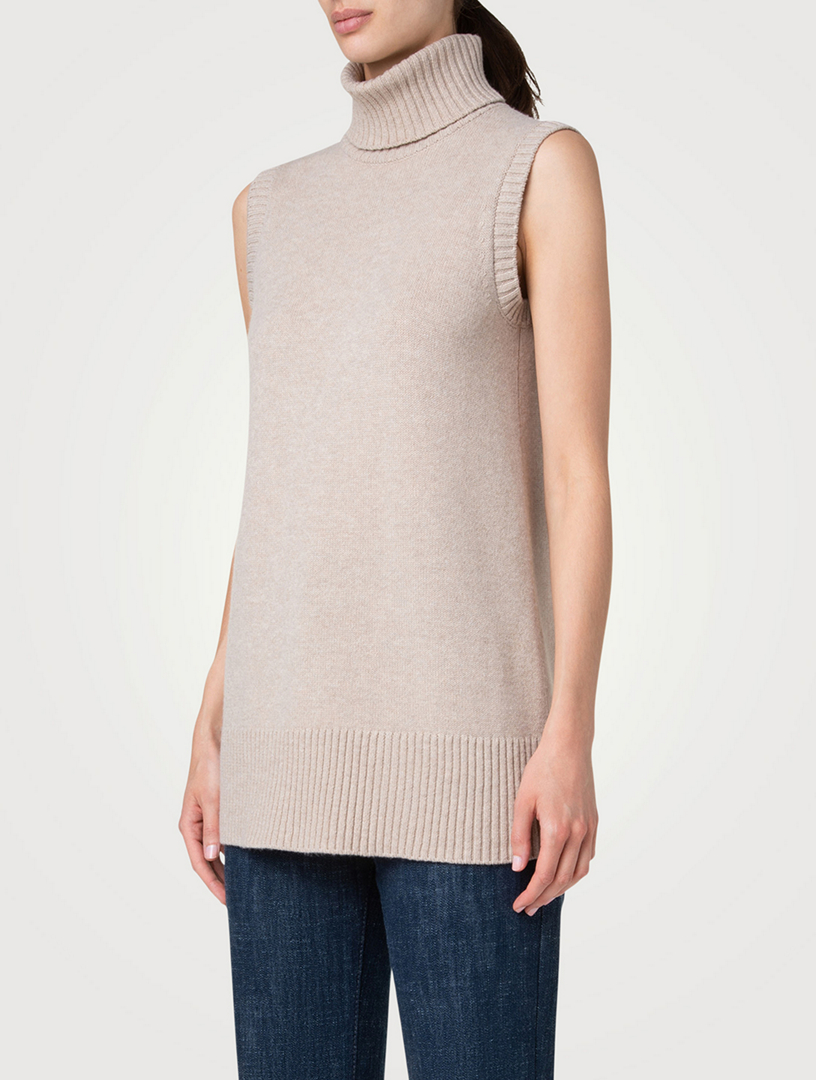 Sleeveless Wool Cashmere Turtleneck Sweater