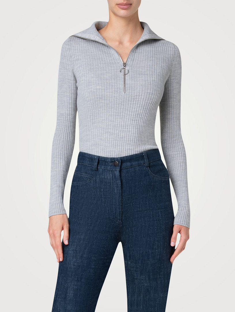 Ribbed Wool Polo Sweater