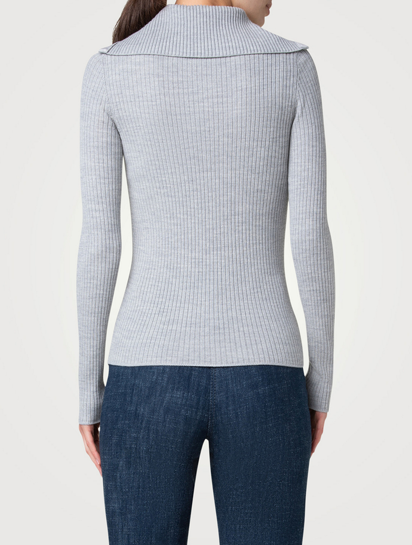 Ribbed Wool Polo Sweater