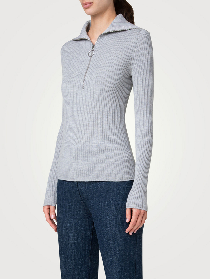 Ribbed Wool Polo Sweater