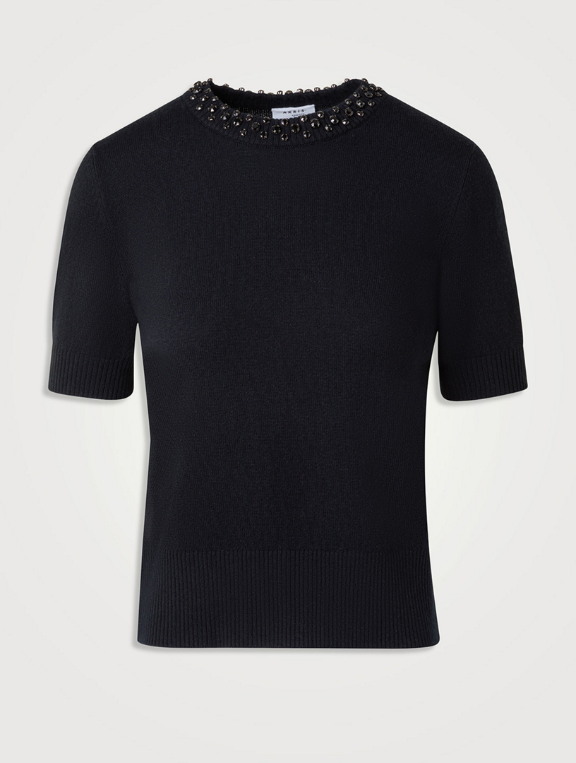 Embellished Short-Sleeve Sweater