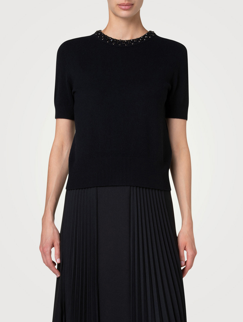 Embellished Short-Sleeve Sweater