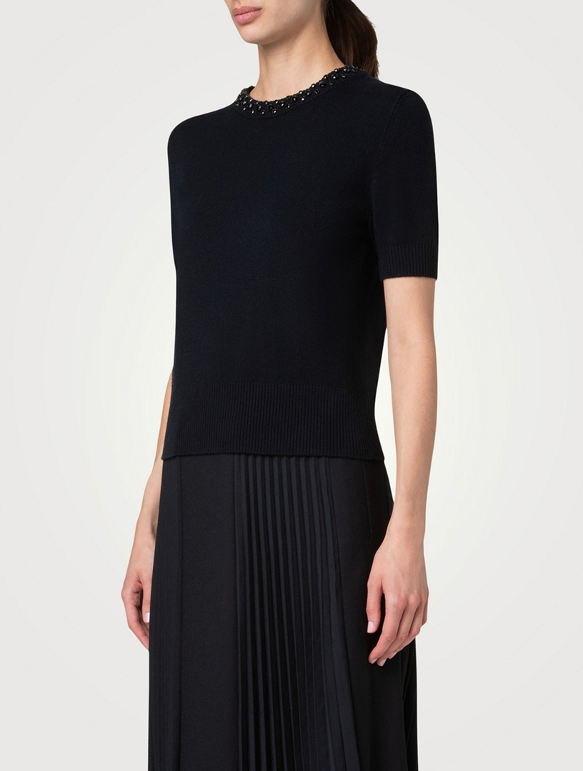 Embellished Short-Sleeve Sweater