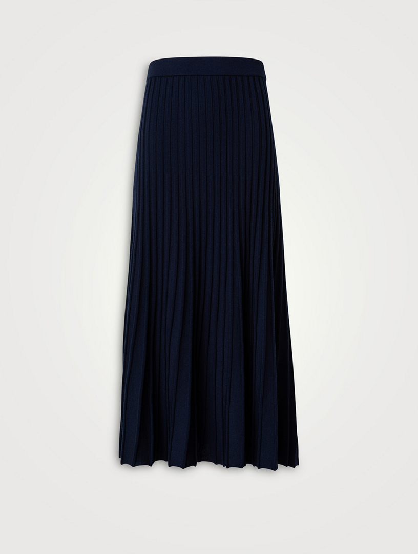 Pleated Wool Midi Skirt