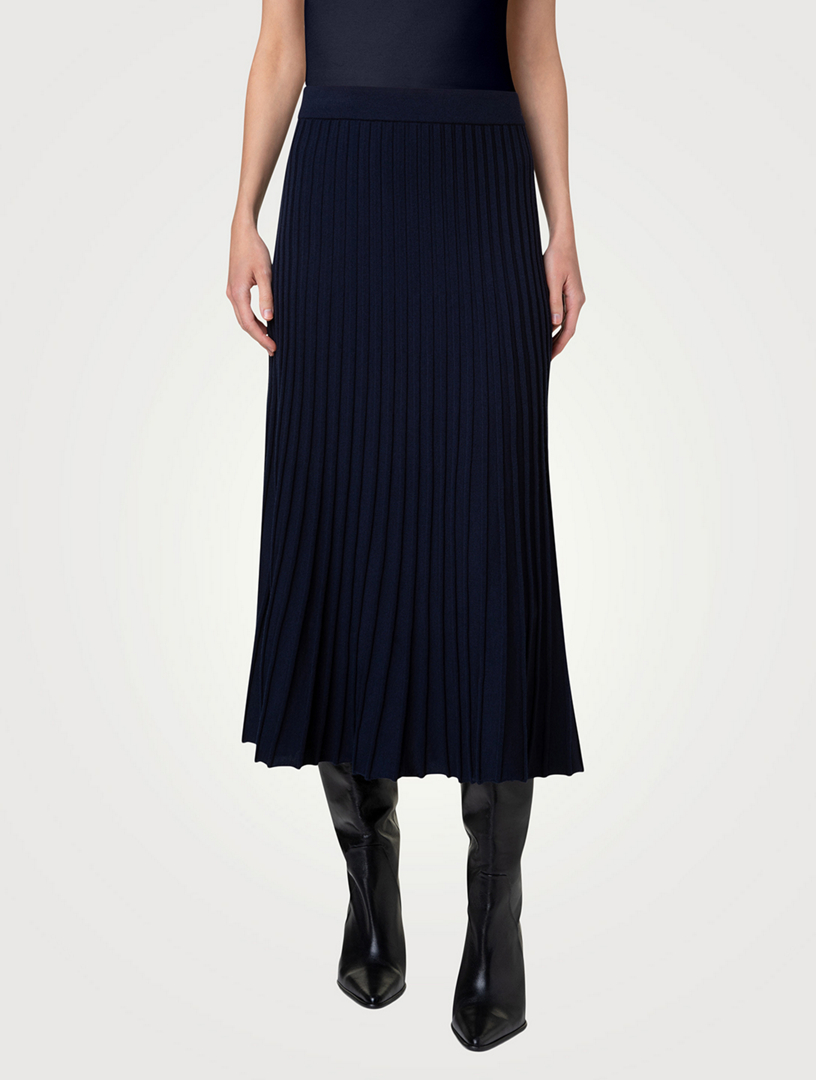 Pleated Wool Midi Skirt