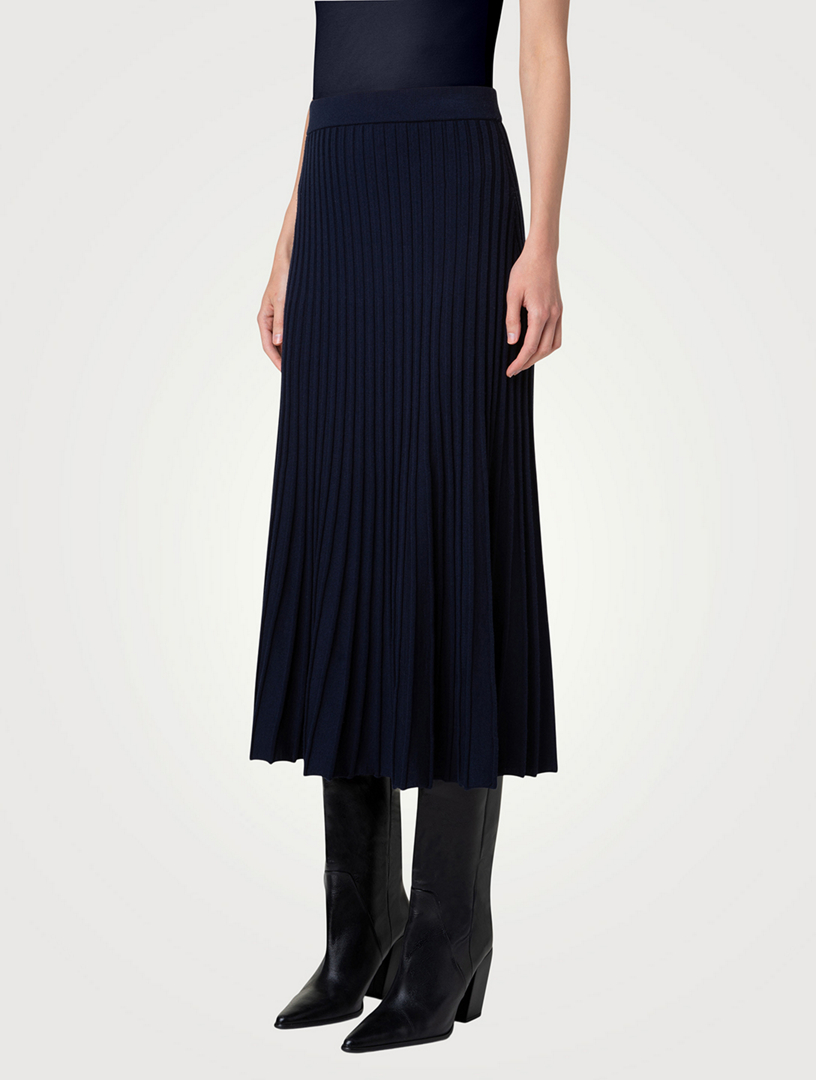 Pleated Wool Midi Skirt
