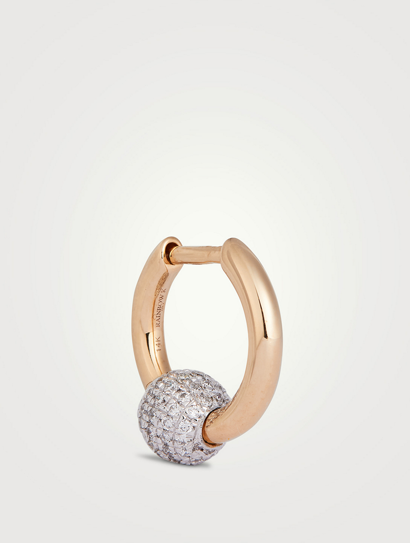 Piercing 14K Gold Pavé Ball Earring With Diamonds