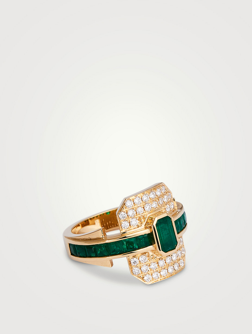 Sheild 18K Gold Ring With Precious Stone And Diamonds