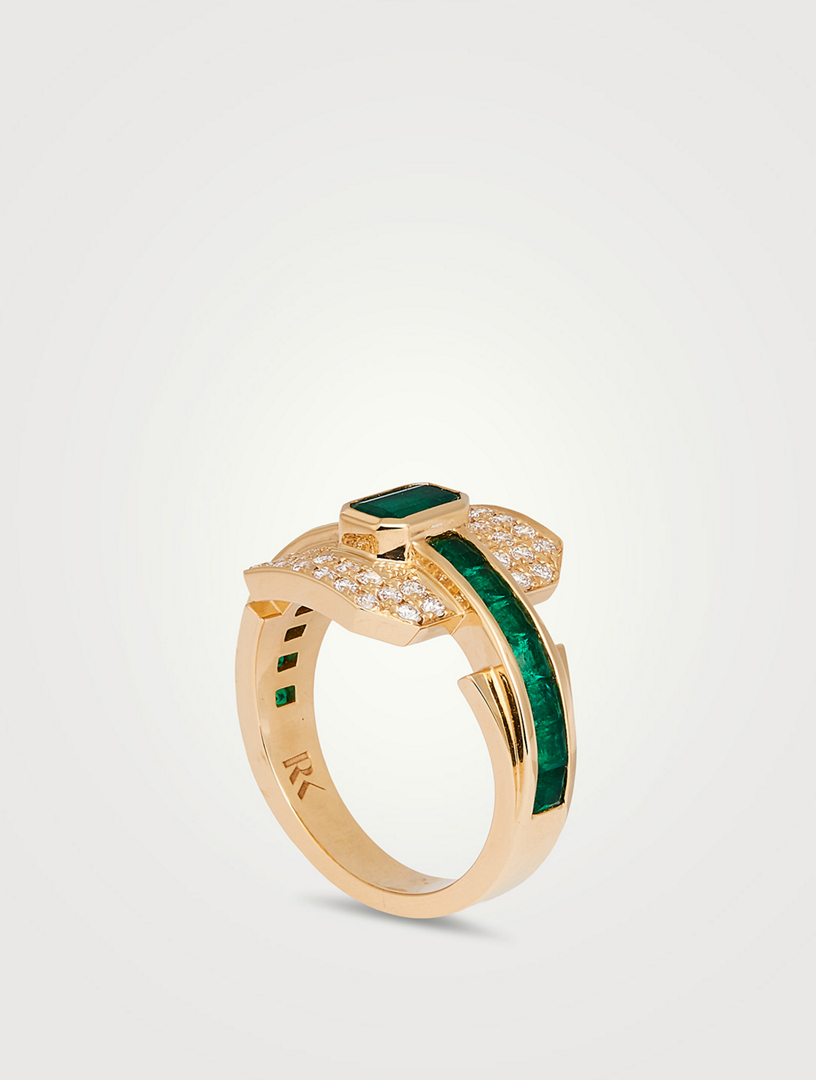 Sheild 18K Gold Ring With Precious Stone And Diamonds