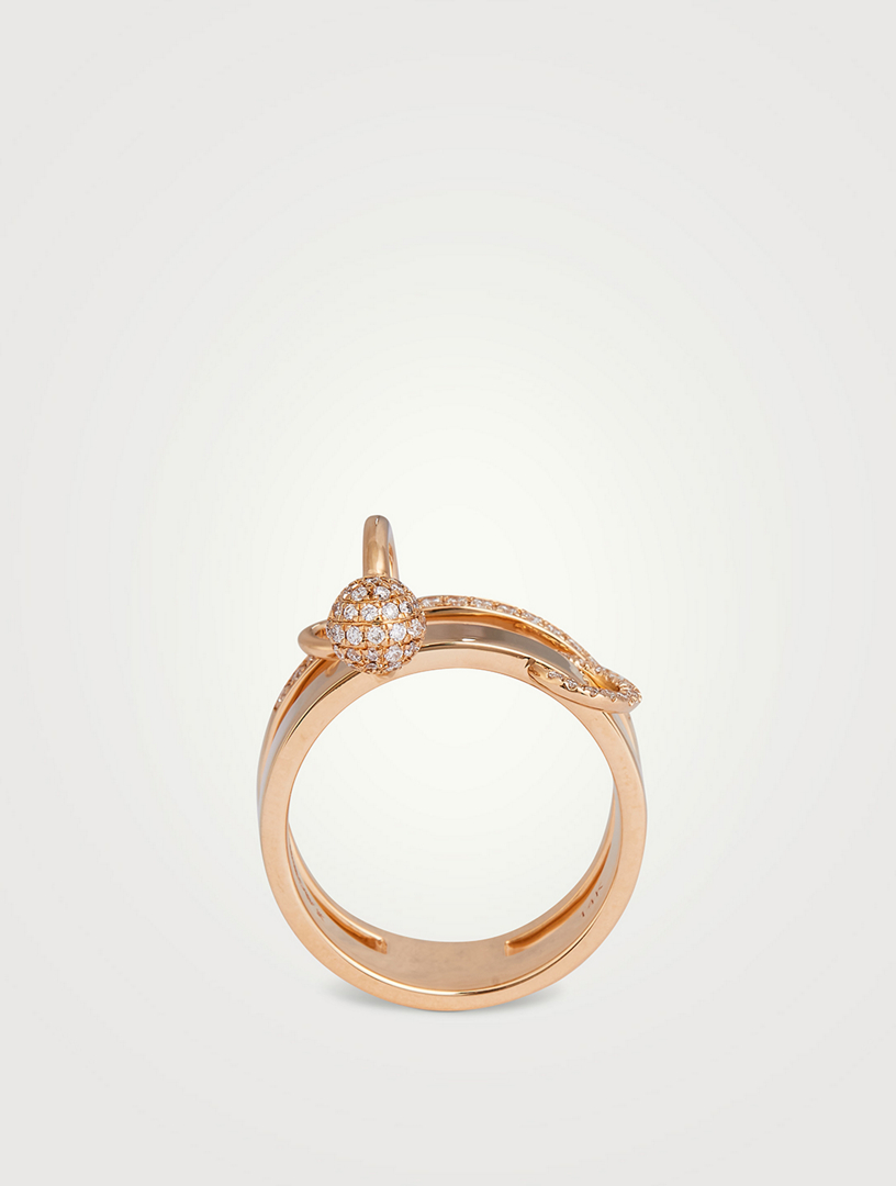 Double Piercing 14K Gold Ring With Diamonds