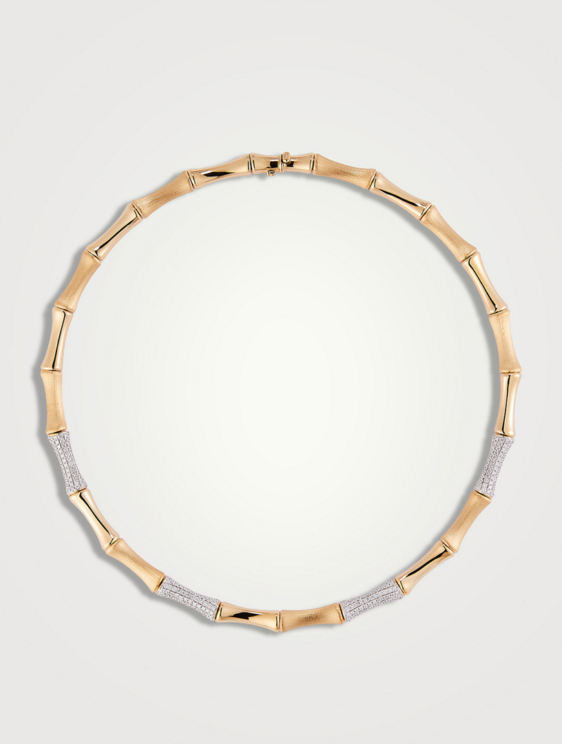Bamboo 14K Gold Necklace With Diamonds