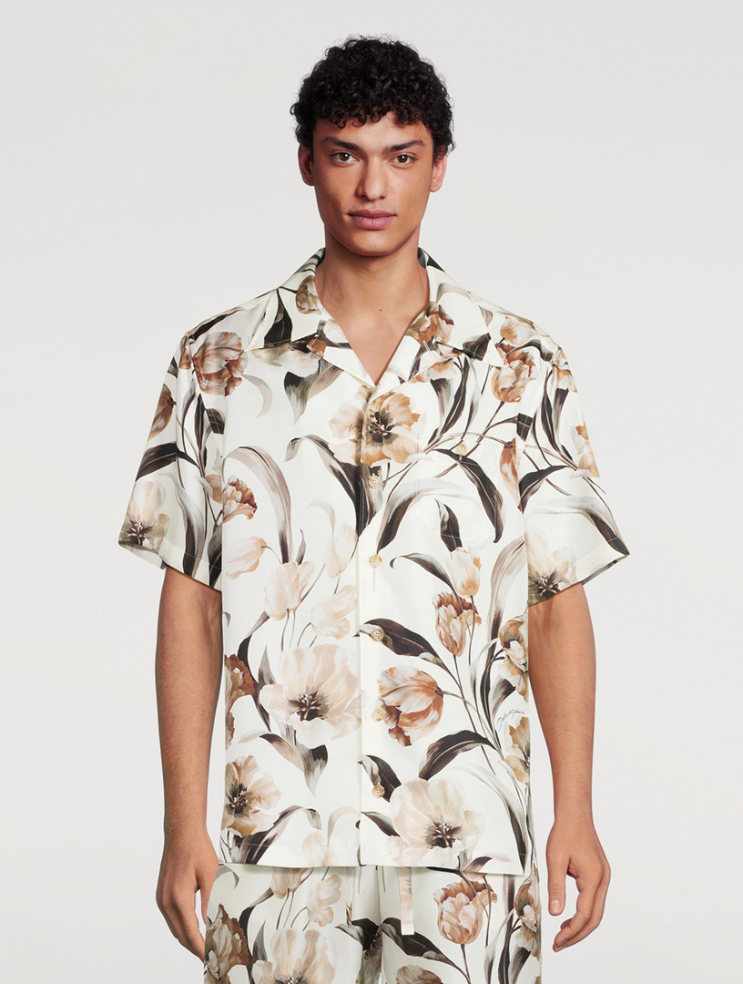 Silk Short-Sleeve Shirt Floral Print